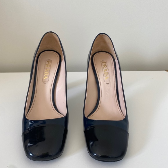 PRADA Two-Tone Patent Leather Cap-Toe Pumps - Picture 13 of 13
